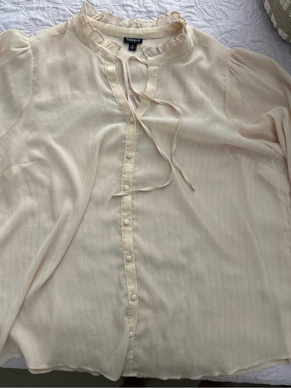torrid Cream Ruffle Tie-Neck Blouse